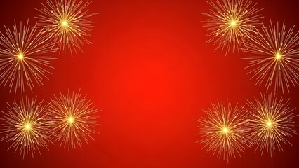 Golden fireworks bursting on red background celebration