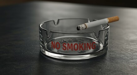 No Smoking Sign with Cigarette in Glass Ashtray