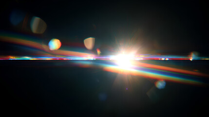 Light leak overlay effect with blur rainbow light leaks and bokeh, retro grain noisy film distressed texture light leak flare on black background, retro film overlay Stock Illustration