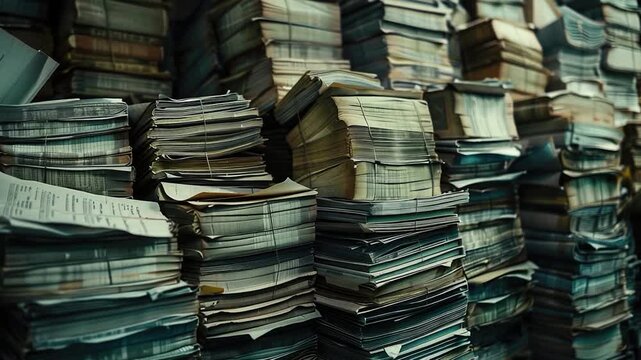 Video A tall stack of old newspapers, great for background or texture