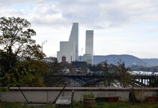 View of tall skyscrapers in Basel, Switzerland