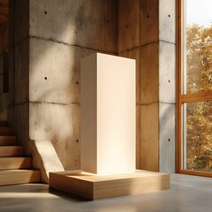 Modern concrete fireplace in minimalist living room