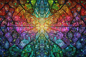 Vibrant stained glass artwork with colorful mosaic pattern