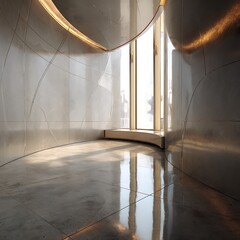 Modern minimalist room with reflective surfaces