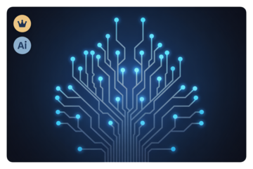 Artificial intelligence neural network in glowing blue circuit board with futuristic technology in dark background for tech innovation