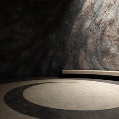 Minimalist indoor space with circular platform