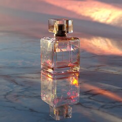 Elegant perfume bottle at sunset
