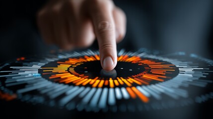 Finger interacting with futuristic digital interface dashboard