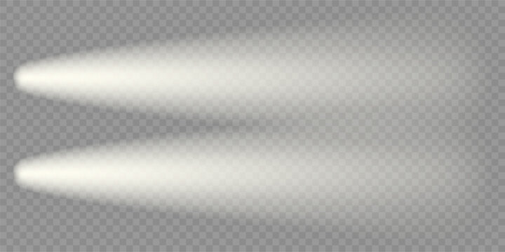 Car light overlay, top camera view. Light house night flare, front lens png. Flashlight isolated, motorcycle headlight effect. Spotlight in fog smoke, led beam, speed road aerial shot