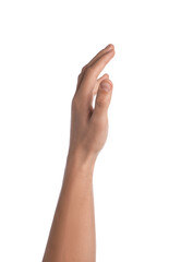 Man showing his hand on white background, closeup