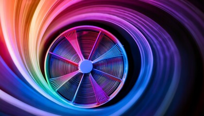 rotating fan blades in vibrant neon colors create captivating convection patterns