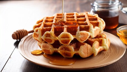 Homemade Belgium Waffles With Maple Syrup