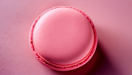 Pink French Macaron Viewed From Above Emphasizing Its Texture Ideal For Bakery Background Use