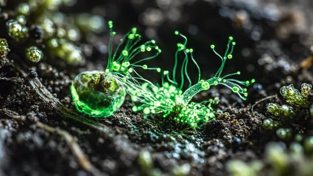 Crystal orb eruption: microbial activity and luminescent growth in timelapse