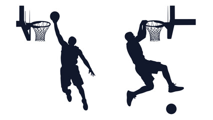 Silhouettes of basketball players in action shooting hoops and dribbling © Nasima