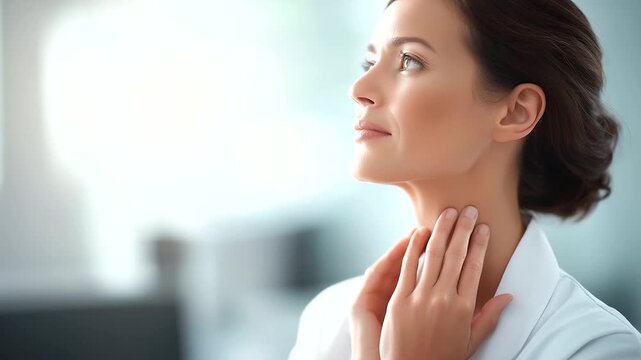 Cosmetic injection procedure into neck muscle tissue faceless practitioner defocused clinical background non invasive enhancement therapy contour improvement treatment