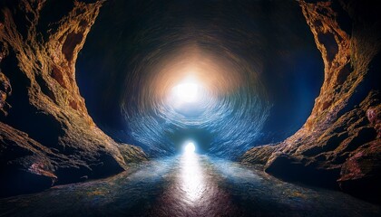 Digital Artwork Depicting A Large Cave Opening Leading To Light Symbolizing The Hollow Earth Conspiracy Theory With Dramatic Lighting And Mysterious Underground Textures