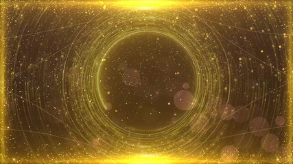 luxury award background. golden particles frame and glowing circle animation. floating soft bokeh stardust. award ceremony, festival, premium events