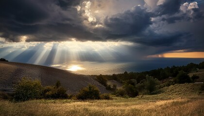 Sunbeams Breaking Through Dramatic Storm Clouds