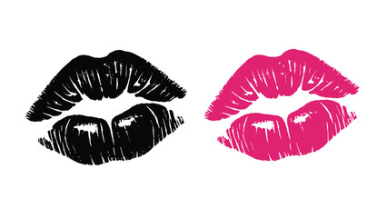 A striking graphic featuring two distinct lip print silhouettes in contrasting colors © Nasima