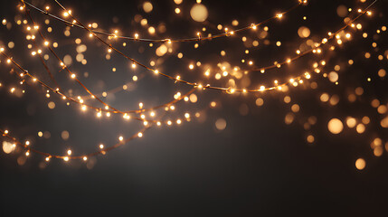Overlay featuring glowing fairy lights on a black background creating a magical ambiance perfect for festive designs and creative projects with copy space