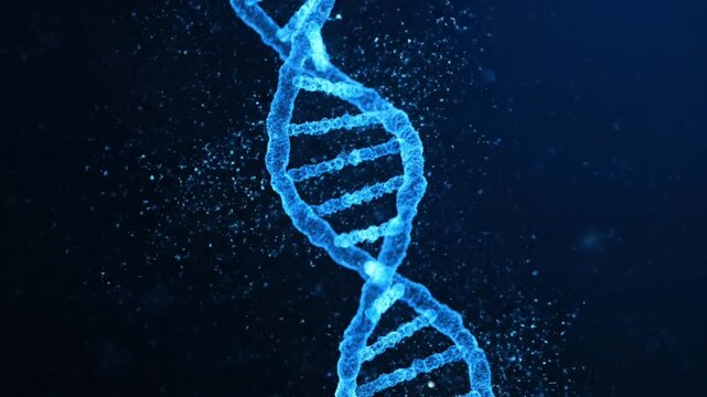 Glowing DNA Double Helix Rotating with Particles
