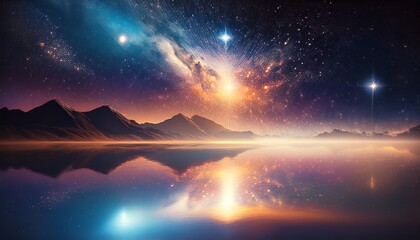An Abstract Artistic Depiction Of A Space Scene Featuring A Nebula Stars And A Reflective Surface With Dramatic Lighting Creating A Sense Of Wonder And Myst