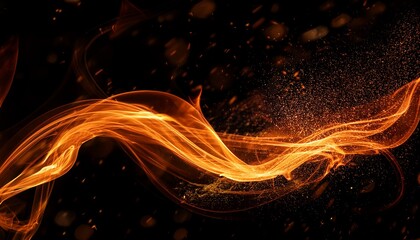 Abstract Flowing Orange Fire Flames And Sparks On A Black Background