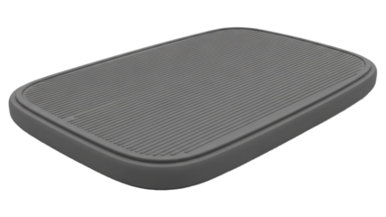 A rectangular grey anti-slip textured mat is presented on a minimalist black background.