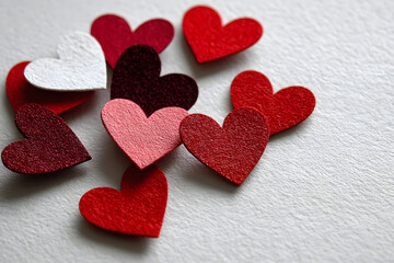 Obraz premium Small paper hearts on white background