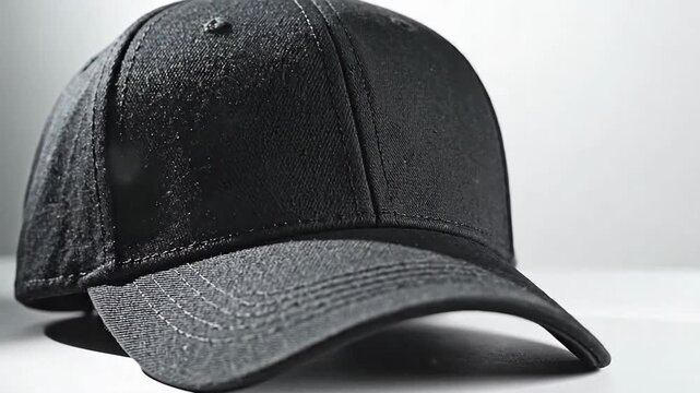Black Baseball Cap Centered Against White Background Demonstrating Texture and Form in Studio Lighting