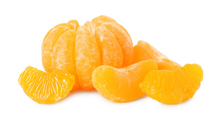 Segments of peeled tangerines isolated on white