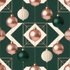 Geometric Christmas Ornament Pattern Green Gold Luxury Holiday Design

