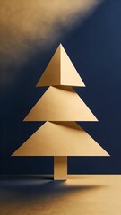 Modern Geometric Gold Christmas Tree Minimalist 3D Holiday Art Design


