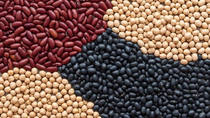 Obraz premium Variety of legumes including red kidney beans, chickpeas, and black beans for National Bean Day