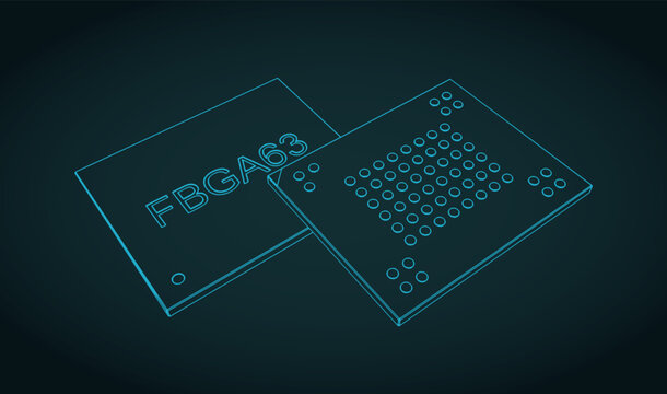 Fine ball grid array memory microchip sketch
