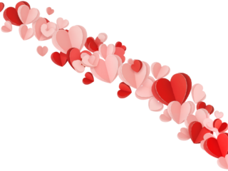 Whimsical Cascade: A Diagonal Shower of Layered Paper Hearts in Blush, Pink, and Crimson