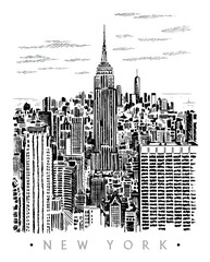 Sketch-style illustration of a view of New York City. Art in free and unadorned strokes.