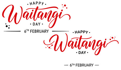 Waitangi day. 6 february New Zealand. Hand lettering design for Waitangi day. Vector illustration Hand drawn text for New Zealand holiday. Script. Calligraphic design for print card, banner, poster.