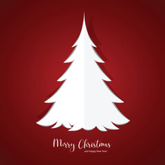 Minimal White Christmas Tree on Dark Red Background
