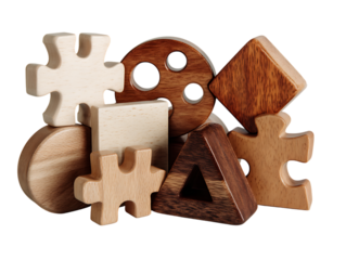 Collection of wooden puzzle pieces