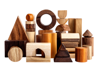 Collection of wooden geometric shapes