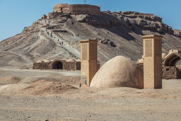 Water reservoir in area of Dakhma - Tower of Silence, historic structure built by Zoroastrians in Yazd city, Iran