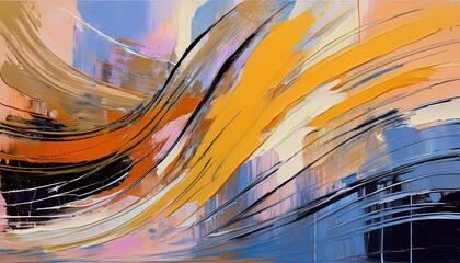 rough canvas painting with flowing acrylic stream lines and random blot sections forming abstract layout