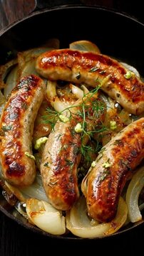 Bratwurst-Zwiebel-Pfanne mit Senf