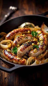 Bratwurst-Zwiebel-Pfanne mit Senf