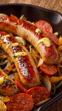 Bratwurst-Zwiebel-Pfanne mit Senf