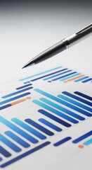 Pen hovering over financial chart for analysis