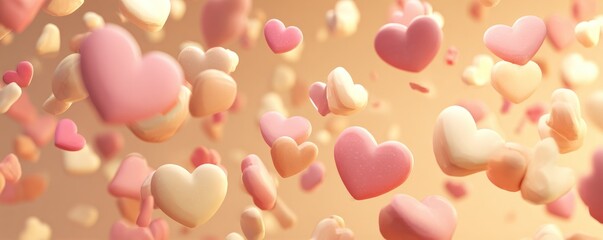 3D Render of Floating Pink Hearts for Festive Holiday Celebrations