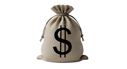 Money bag with dollar sign isolated on transparent background for financial concepts